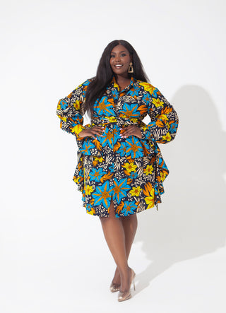African Print Hibo Mini Shirt Dress