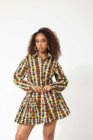 African Print Trish Gathered Shirt Dress