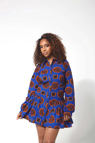 African Print Norma Gathered Shirt Dress
