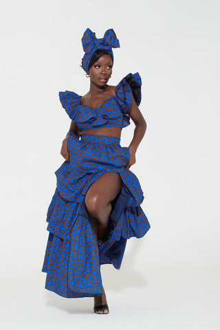 Grass-Fields African midi skirt African Print Akuba Matching Set