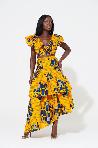 Grass-Fields African midi skirt African Print Tinna Mid Maxi Skirt
