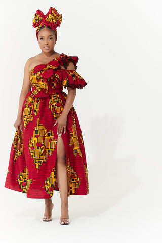 Grass-Fields Mid Lenght Dresses African Print Rudo Dress